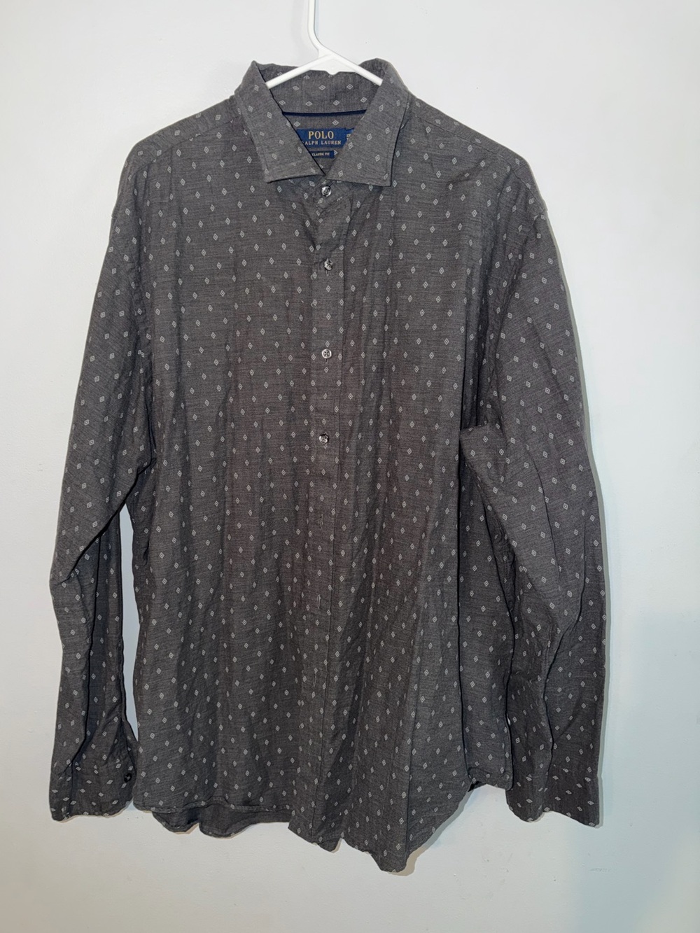 Ralph Lauren Dark Gray Button-Down Shirt with Micro Pattern